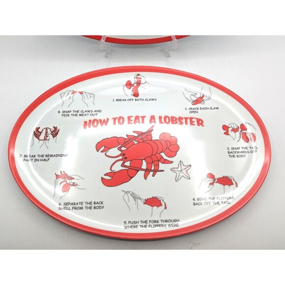 Lobster Tray Platter 8 Steps HOW TO EAT A LOBSTER Nautical Beach Seafood Seaside - Picture 3 of 10